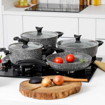 Taç Master Cook 7 Parça Granit Tencere ve Tava Seti Tencere, Tava, Seti