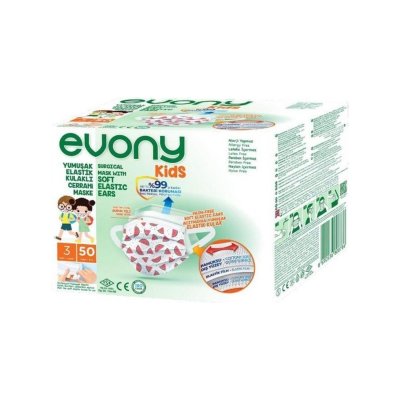 Evony Kids Elastik Kulaklıklı Cerrahi Çocuk Maskesi 50'li